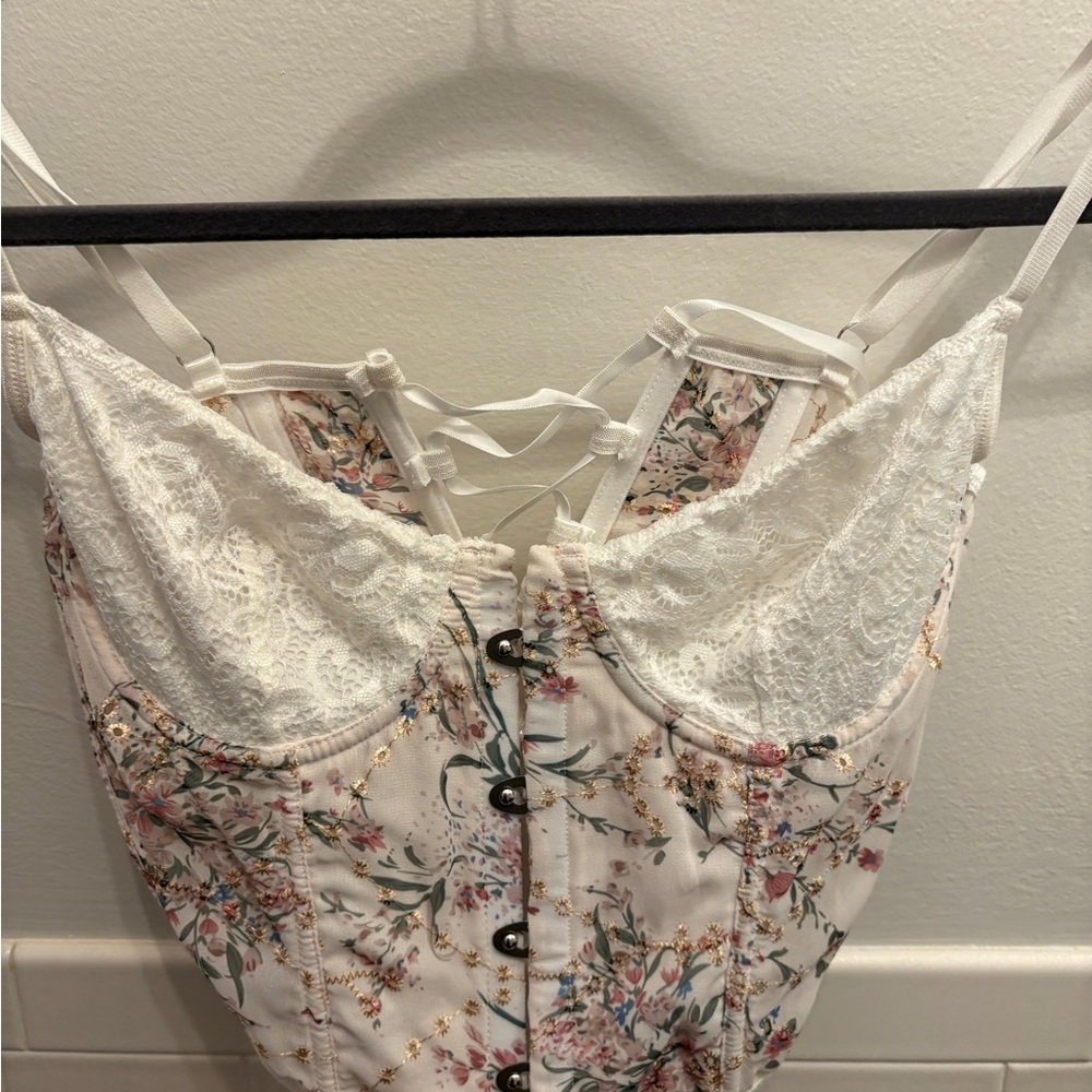 SHEIN Floral Lace Crop Top - White and Pink